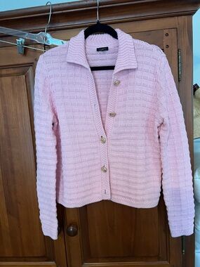 Talbots Soft Pink Waffle-Knit Button Cardigan